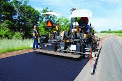 Warm mix asphalt containing Evotherm additive is placed on Crow Wing County Road 2.