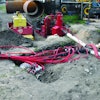 It’s important to understand how the jobsite layout will influence pump configuration and setup. Here, a Griffin non-clog pump is shown using a wickpoint dewatering method.