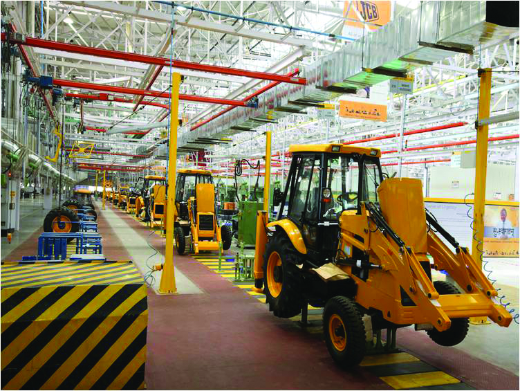 The production line at the new JCB India plant in Ballabgarh.