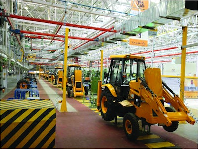 The production line at the new JCB India plant in Ballabgarh.
