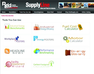 Additional tools include Industrial Energy Benchmarks, Performance Benchmarking, Facility Assessment Wizard, Fuel Cost Calculator, Motor Calculator and an Energy Glossary.