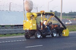 M.A.S. Markers' 'flintmobile' is a 1971 Camero that they stripped down, shortened the frame, added a Cimline concrete saw at the front end, and retained the V8 engine to propel it from one hole to the next. It worked well enough that in 1988 they built their second unit, adding a dust vacuum so the hole was clean when the unit pulled along to the next cut.