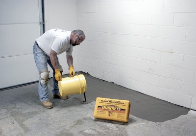Self-leveling resurfacer can repair uneven or worn interior floors.