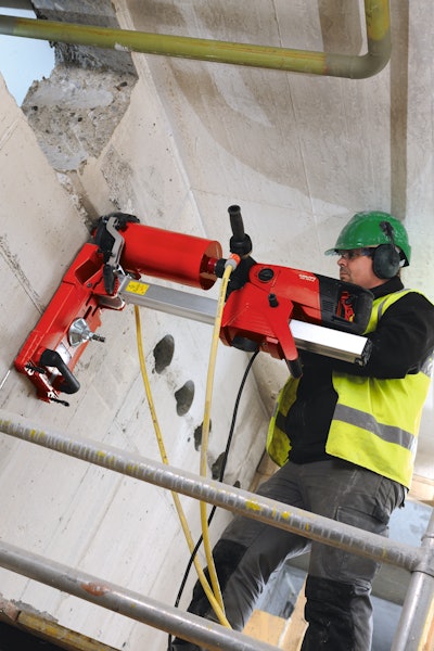 Hilti's aluminum drill stand is lighter than the traditional steel variety, making it easier for the operator to transport, which translates into getting the job done faster.