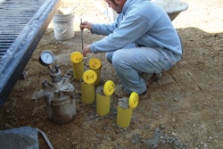 Make cylinders in strict accordance with ASTM C31 and store cylinders in a concrete cure box for the initial curing period.