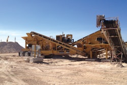 A concrete pile in the distance soon to be crushed and screened by the RDS-15, which will process the stack into several grades of usable material.