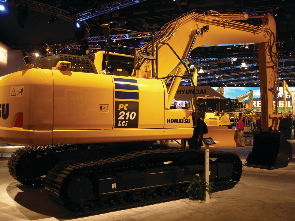 Komatsu showcased a prototype PC2210 excavator at CONEXPO with the integrated grade control.