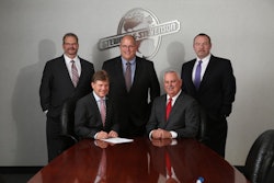 Left to right (standing): Alan Kurus, Vice President Sales, Atlas Copco Construction Equipment; Andy Hudson, Vice President, Stevenson & Stevenson of Rental Operations; Michael Masters, Vice President Stewart & Stevenson Central District. (Seated): Erik Sparby, GM and President, Atlas Copco Construction Equipment; Bill Simmons President and CEO Stewart & Stevenson Distribution.