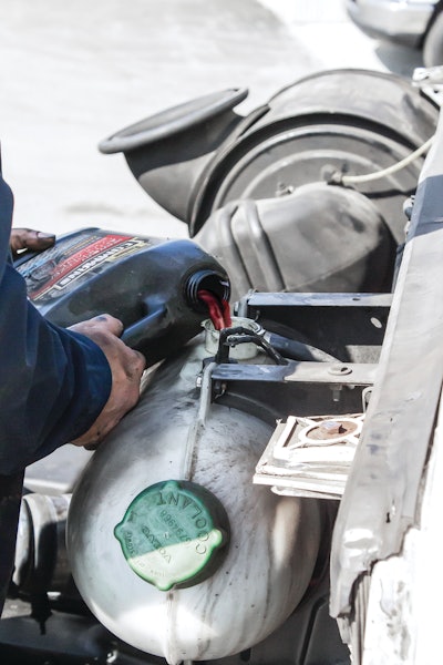 It is important to maintain proper additive levels, top off coolants at regular service intervals and test the coolant regularly for proper additive levels and freeze protection. (Photo courtesy of Prestone)