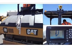 Intelligent compaction utilizes temperature sensors (left), a map-based GPS (top right) and an onboard display and computer reporting system.