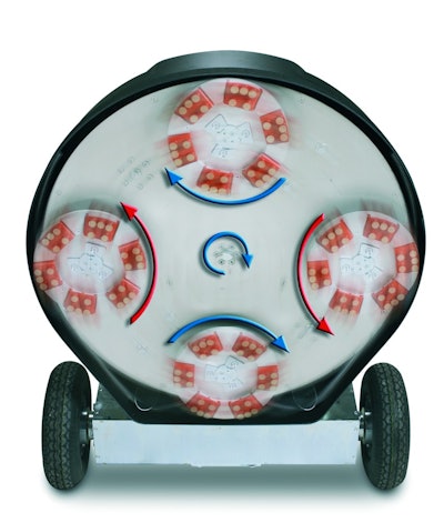 Check for lower belt slip by leaning the machine back, grasp the grinding heads and try turning them toward each other. If you are able to turn them, a new belt is needed.