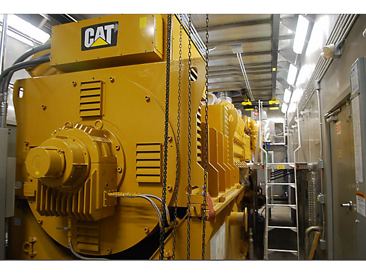 Seven Cat CG260 gas gensets from Mannheim, Germany, with gas clean-up and emissions reduction technologies, meeting all local-state-federal air quality requirements.