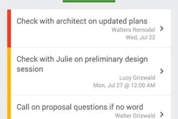 When clients log into the system, they receive a progress report with any recent photos that have been added, a financial overview of the project’s budge, and alerts or requests that need their attention.