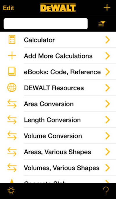 The DEWALT Mobile Pro app is a full-featured calculator and reference tool designed for construction pros.