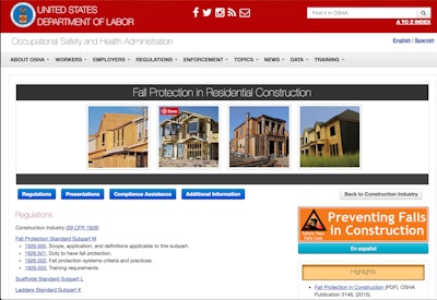 Figure 1: OSHA’s website for Fall Protection in Residential Construction provides the complete set of regulations.