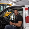 Jose Humberto Avila behind the wheel of the remanufactured Ford Super Duty F-350 pickup truck he won from IronDirect Reman Trucks at CONEXPO-CON/AGG.