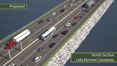 A rendering of I-77 crossing Lake Norman with designated HOV/toll lanes.