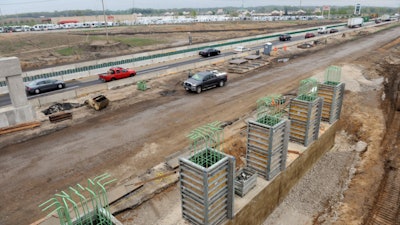 Looking east on the Jane Addams Tollway at Illinois Route 47 is new bridge construction and widening of the I-90 lanes in 2013.