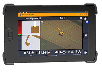 Trimble has recently added controls to the boom and the bucket of an excavator. By flicking a switch on the control lever when the excavator gets close to grade, the system takes over the boom and keeps the bucket flat to the design surface.