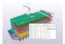 A model of a building using Tekla Structures. The 3D model is the single source of information for drawings and other outputs, such as reports and NC data files. This ensures that the information in drawings and reports is always up to date, as they react to modifications in the model.