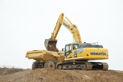 The Komatsu 365HB LC-3 hybrid excavator uses an electric swing motor and hydraulic pump motor assist to provide quick response for increased productivity.
