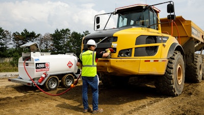 An ABBI Mobile Refueler is mounted to a DOT-approved highway trailer with electric brakes for easy transportation to and around jobsites.