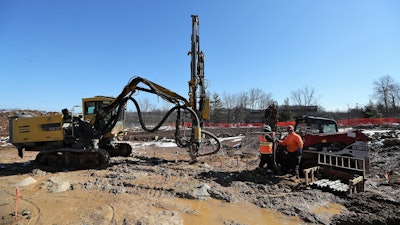Drilling subcontractor Brubacher Excavating used an Atlas Copco ROC D7 Drilling Rig to pre-drill 3.5-inch-diameter holes and install temporary steel casing.