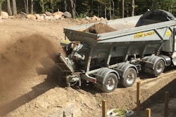 Gravel Conveyors Inc. is a Stone Slinger dealer, and the company operates a fleet of 12 trucks similar to this one fixed with the conveyors.