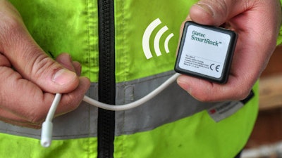 Wireless Giatec concrete sensors collect data from inside placed concrete and transmit that data to the cloud so contractors can measure performance of in-place concrete.