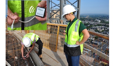Installing Giatec sensors on high-rise construction before pouring concrete.