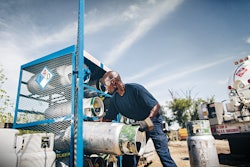 On long-term jobsites, propane cylinders can be stored in secure, locked cages.