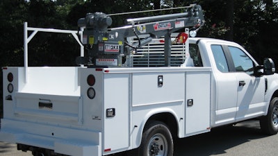 The Venturo ET12KX-P electric-hydraulic service crane can be installed on trucks with a minimum 8,800-lb. GVWR. It features a 12,000-ft.-lb. rating and a 3,500-lb. maximum capacity.