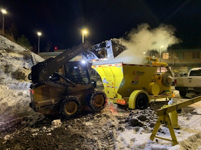 Using the CT-15 Trecan Snowmelter takes three commercial haul trucks off the road for every hour of use. The unit can melt a 2-yd. bucket of snow in less than 50 seconds, up to 15 tons per hour.