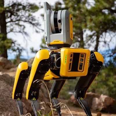 Boston Dynamics' Spot Robot with a Trimble X7 3D Laser Scanning System, a high-speed laser scanner with integrated imaging, automatic calibration and registration technologies as well as survey-grade self-levelling.