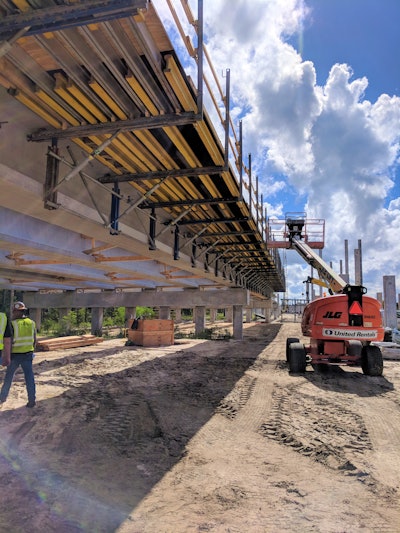 The ParaTop system is cycled from pour to pour via crane fork or boom lift.