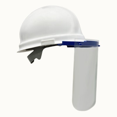 The hard hat and baseball cap face shield designs can be customized to fit most hard hat and cap styles.