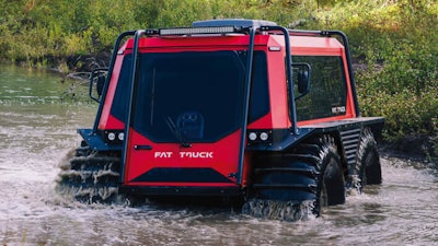 Watertight construction of the Fat Truck protects components and 5-ft.-tall tires with automatic inflation technology help it move through harsh terrain and water.