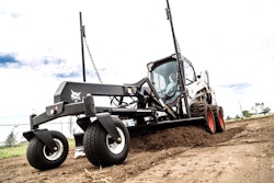 The the grader attachment has a blade that moves six or eight different ways to grade any surface. The bolster oscillates to minimize the effect of uneven ground, delivering consistent grading performance in a variety of environments.