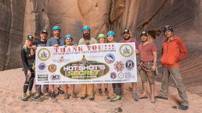 Left to Right: Sarah Lee (Army, Founder of Waypoint Vets), Jonathan Parrish (Air Force), Kevin Blanchard (Marines), Chris Myers (Air Force), Van Booth (Army), Marisa OlGrady-Kessner, Jolene Raciborski (Army), Daniel Smith (Army), Joe Makouske (Marines), and Jonathan Zambella (Marines, Owner of Zion Guru).
