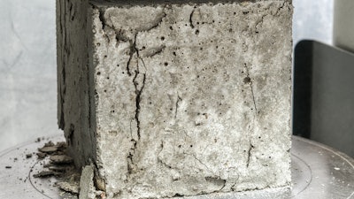 A concrete block in a compressive strength test