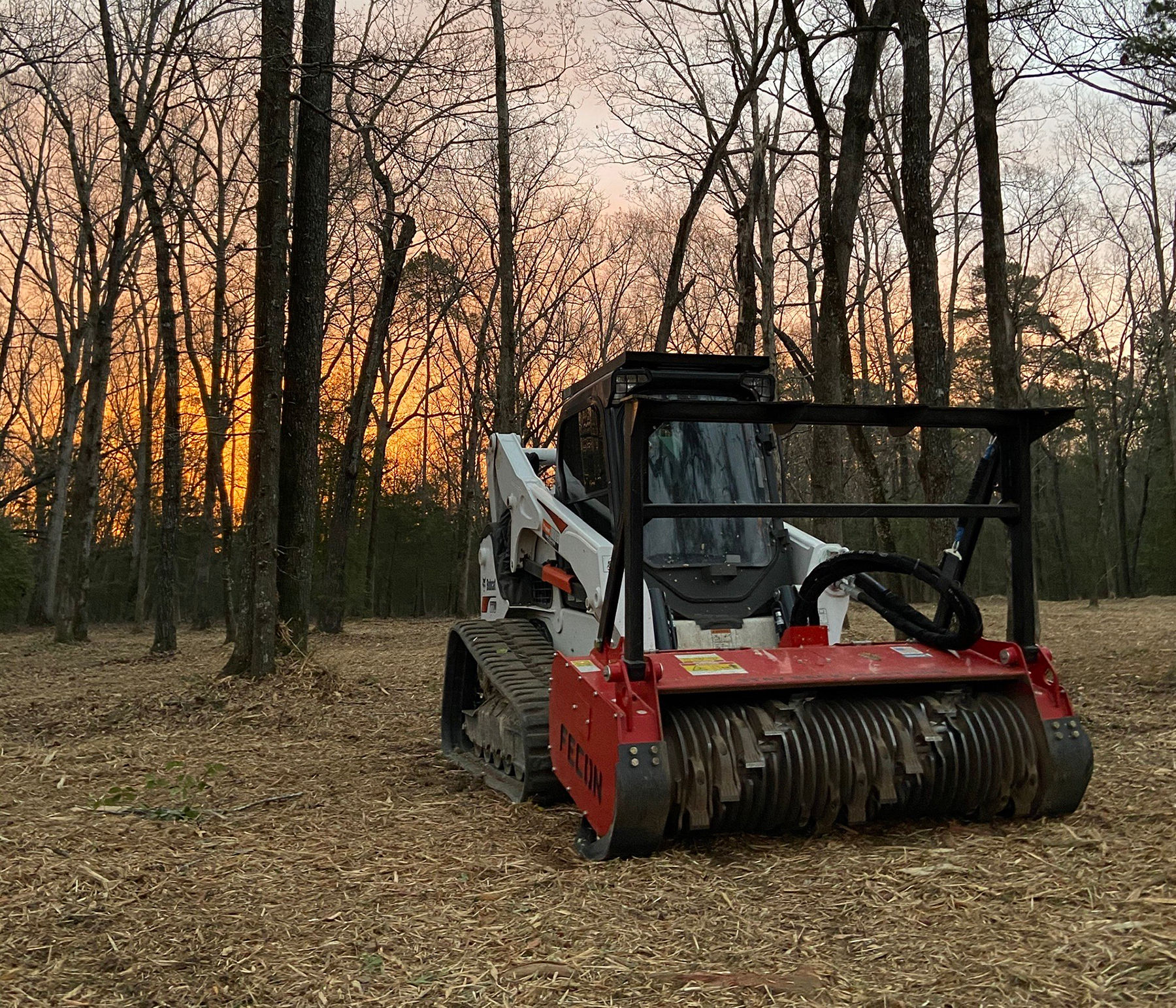 Peterson used a Bobcat T770 compact track loader with a Fecon Bull Hog attachment to tackle the land clearing test.