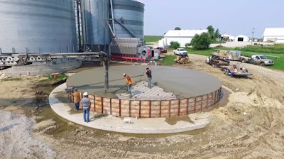 Roller screeds that utilize common 60-volt lithium-ion batteries like those found in standard battery-powered drills can screed up to 2,500 square feet of concrete on one charge, more than enough to screed-off any standard grain bin pad.