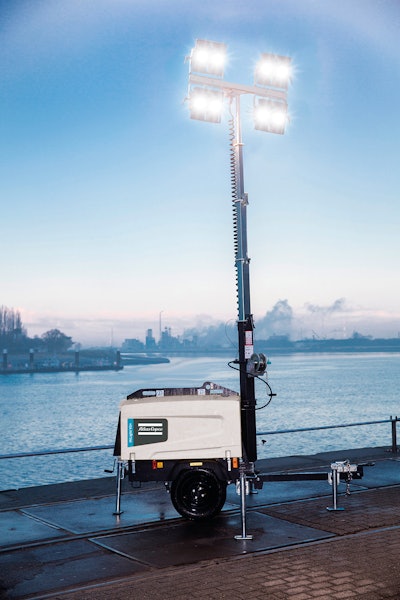 The Atlas Copco HiLight V5+ LED light tower will be able to run for 150 hours without a need to refuel, three times longer than the V4 model.