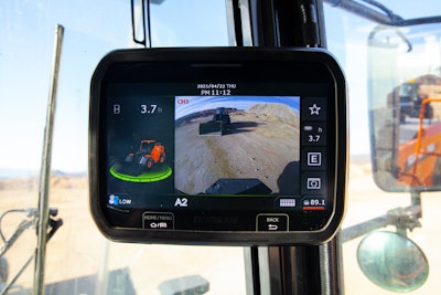Doosan integrates the rear view image into the standard display, reducing distractions in the cab.