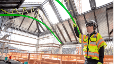 Tirmble's XR10 uses HoloLens 2 to show the wearer what project designs should look like, superimposed to scale over their view of the actual project site to clearly communicate the intended result.
