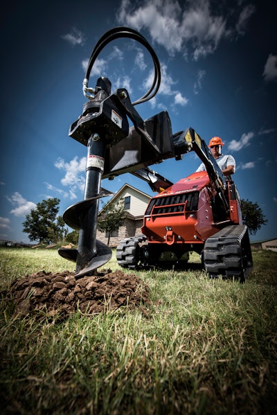 Stand-on skid steer attachments like augers help landscaping crews make efficient work even with a lean team.