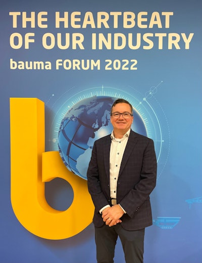 Joel Honeyman, Doosan Bobcat vice president of global innovation, highlighted the features of the new Bobcat T7X all-electric compact track loader at a bauma FORUM presentation in Munich, Germany, on Oct. 28.