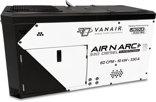 This machine is equipped with several multi-functioning capabilities including up to 60 cfm of air power, 10,000W of AC electric power, battery booster and battery charger.