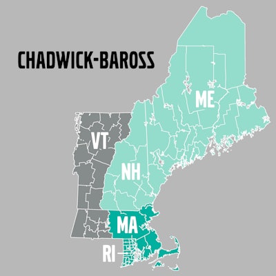 Chadwick-BaRoss is acquiring the Volvo and SDLG assets of Woodco Machinery. Chadwick’s existing territory (light green in image) now expands into eastern Massachusetts and Rhode Island (dark green in image).
