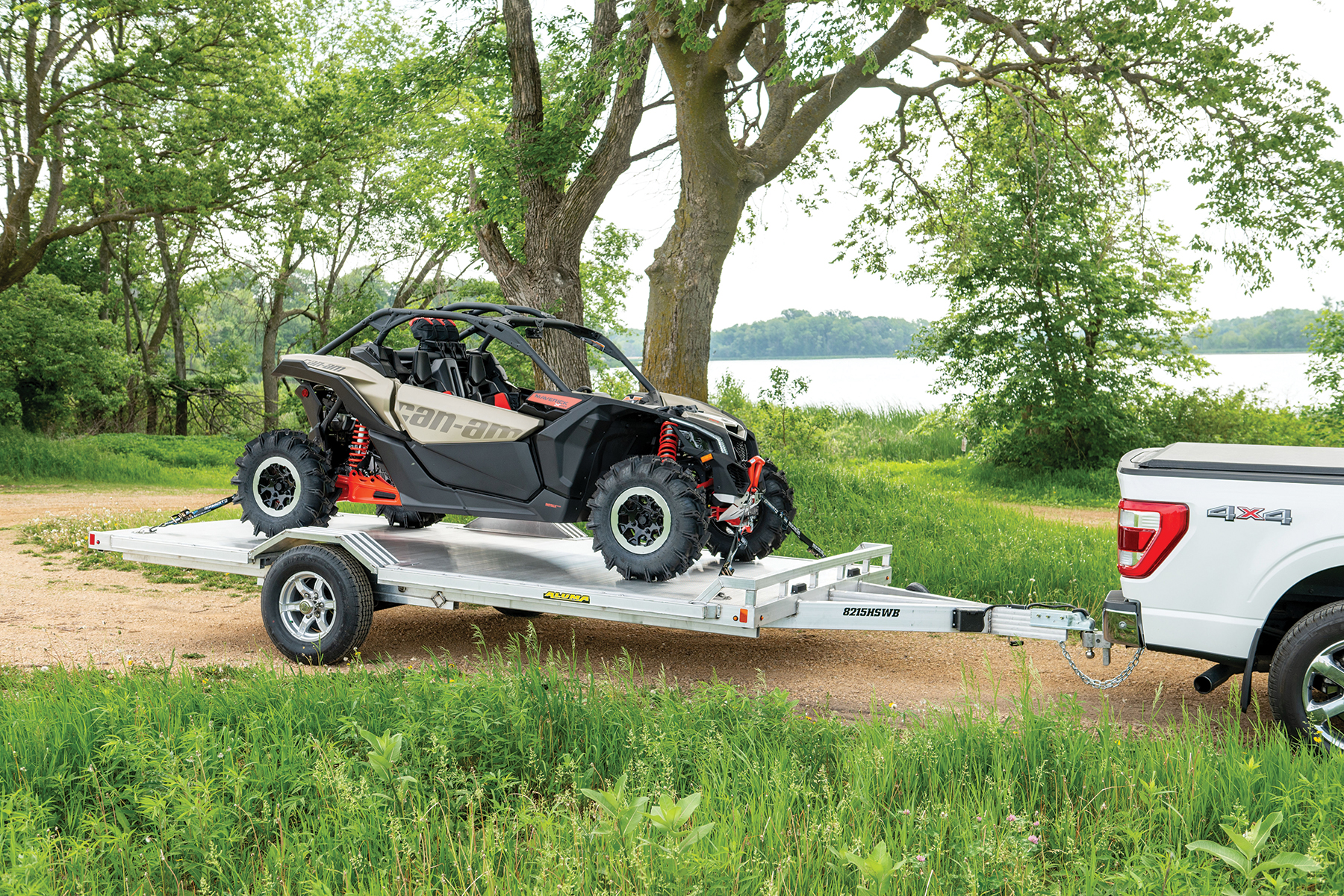 Capable of handling wide body loads, large side-by-sides and UTVs, the trailer has a bed size of 96.875 in. x 179.5 in. with 82.5 in. between the fenders.